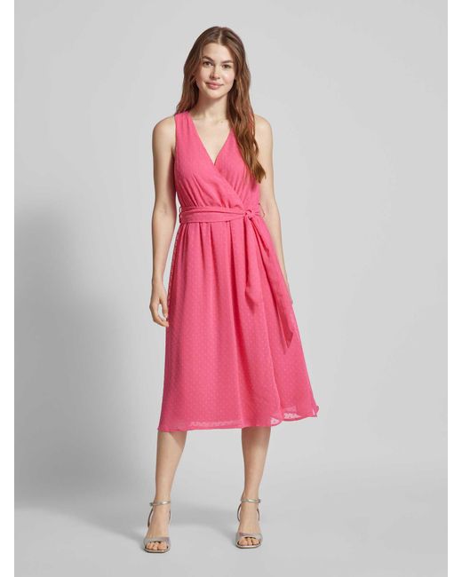 Vila Pink Knielanges Kleid mit Bindegürtel Modell 'MALIANA'