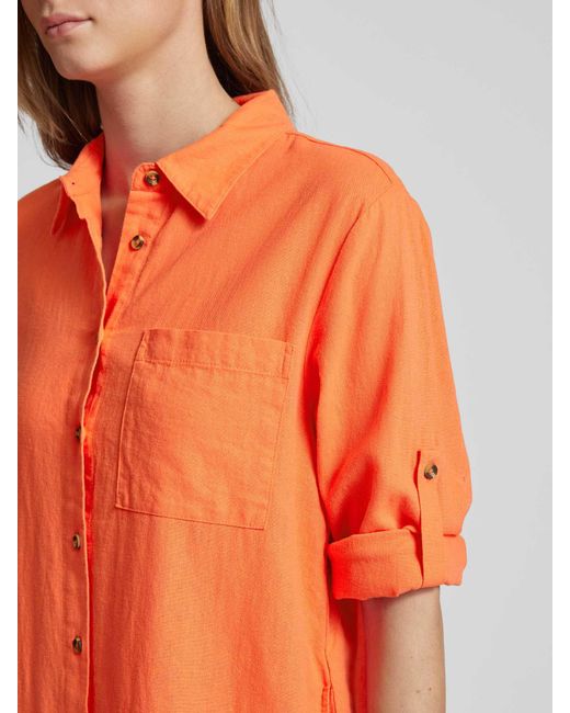 Freequent Orange Leinenkleid mit durchgehender Knopfleiste Modell 'Lava'