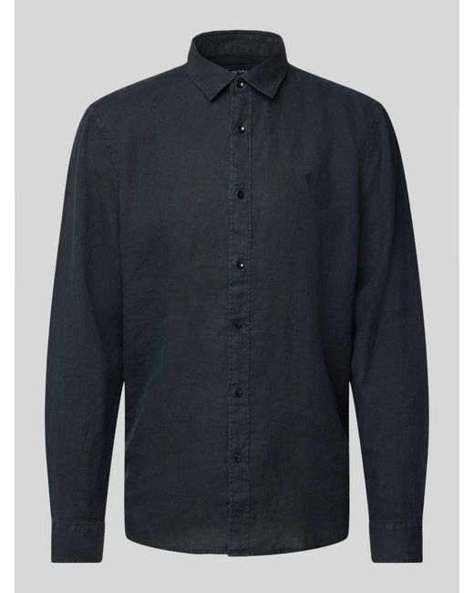 Mcneal Regular Fit Vrijetijdsoverhemd Van Puur Linnen Met Logostitching in het Blue voor heren