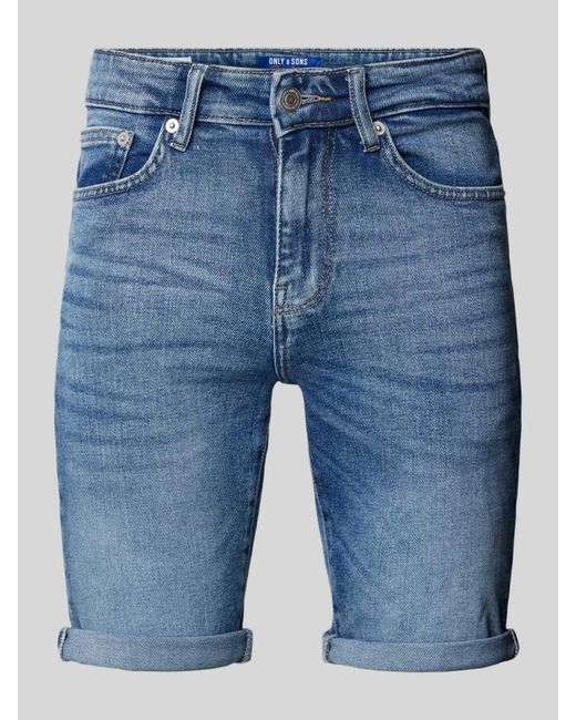 Only & Sons Regular Fit Jeansshorts im 5-Pocket-Design Modell 'PLY' in Blue für Herren