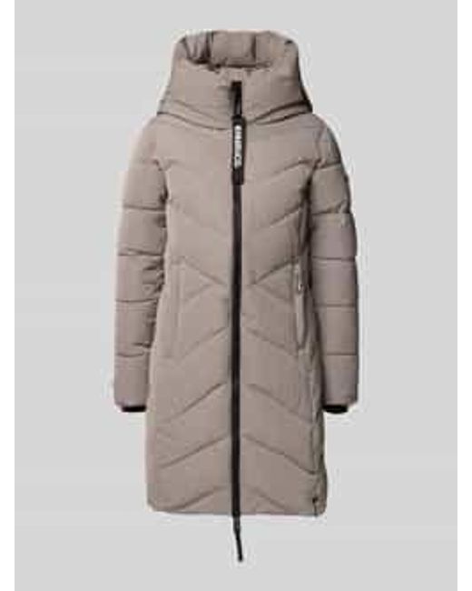 Khujo Regular Fit Gewatteerde Lange Jas Met Logoprint, Model 'Darka' in het Natural