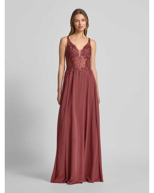 Luxuar Red Abendkleid mit Spitzenbesatz