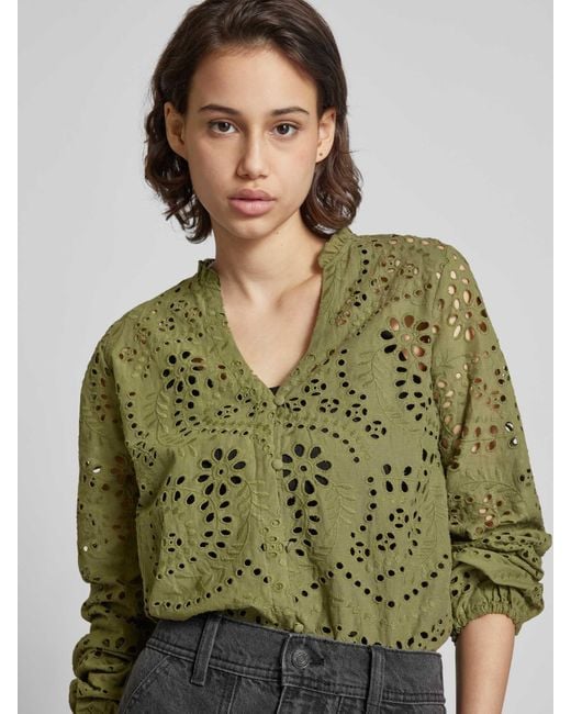 ONLY Green Bluse mit Lochmuster Modell 'BINE LALISA'