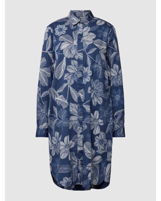 0039 Italy Blue Knielanges Hemdblusenkleid mit floralem Print Modell 'Gracia'