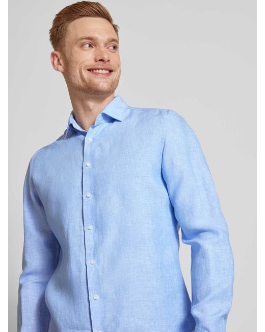 Seidensticker Slim Fit Linnen Overhemd Met Kentkraag in het Blue voor heren