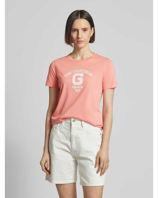 Gant Pink T-Shirt mit Label-Print