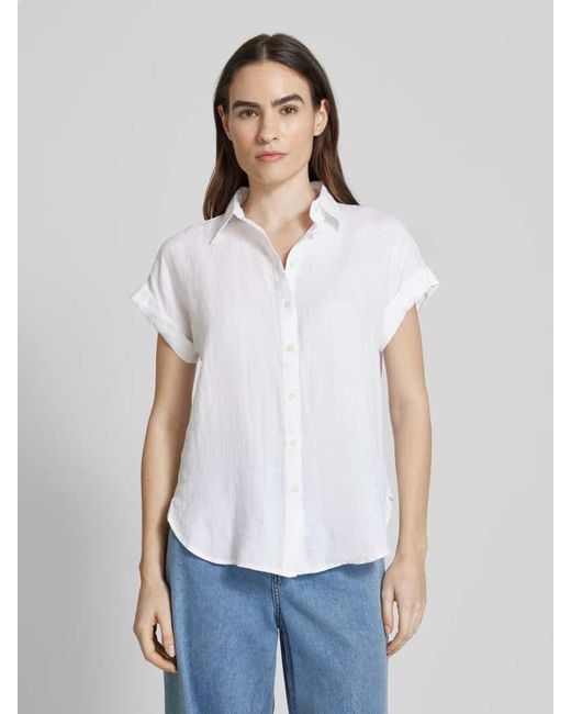 Ralph Lauren White Regular Fit Leinenbluse Mit Kappärmeln Modell 'Broono'