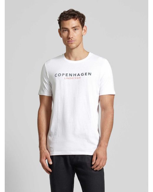 Lindbergh T-Shirt mit Label-Print Modell 'Copenhagen' in White für Herren
