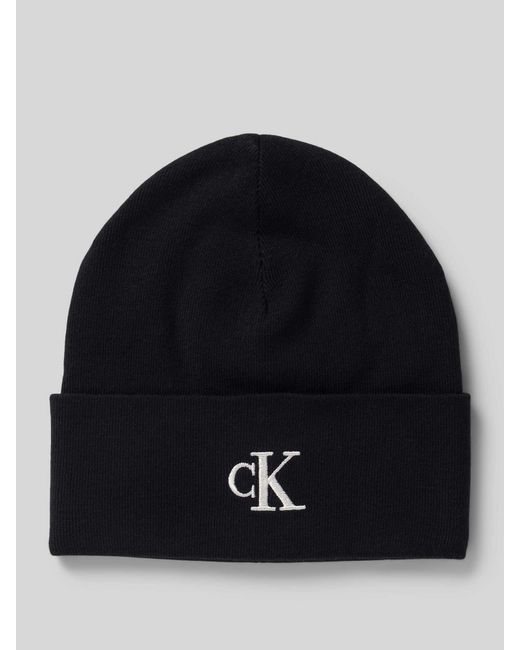 Calvin Klein Beanie Van Viscosemix Met Logostitching in het Black voor heren