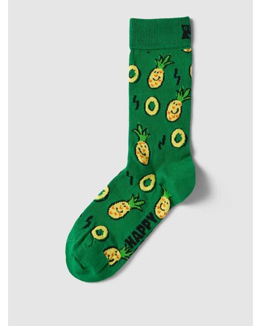 Happy Socks Green Socken im Allover-Look Modell 'Pineapple'