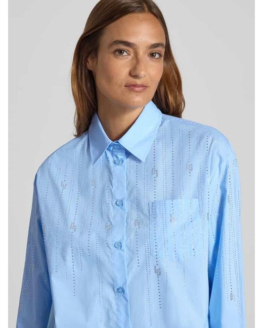 Liu Jo Blue Relaxed Fit Hemdbluse mit Lochstickerei