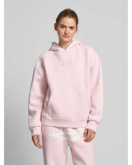 Review Pink Hoodie Mit Label-Stitching Und Känguru-Tasche