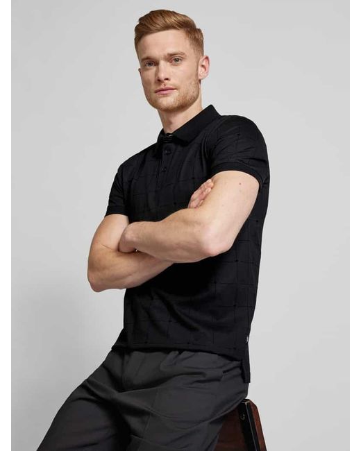 Joop! Slim Fit Poloshirt mit Allover-Muster Modell 'Phelan' in Black für Herren