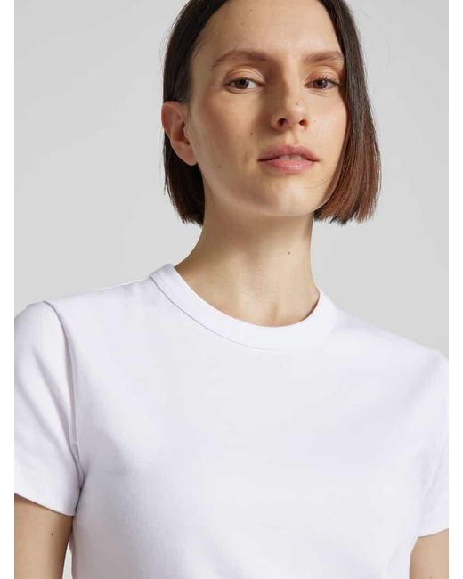 Opus White T-Shirt mit geripptem Rundhalsausschnitt Modell 'Samun'