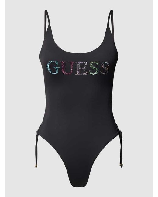 Guess Black Badeanzug mit Strasssteinbesatz Modell 'ONE PIECE'