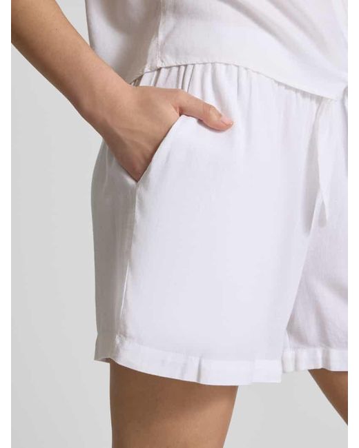 Pieces White Regular Fit Shorts aus Viskose-Leinen-Mix Modell 'PIA'