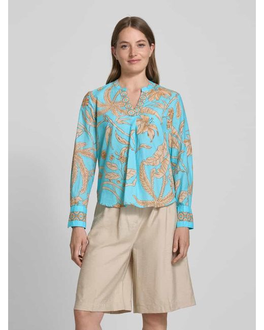 Emily Van Den Bergh Blue Regular Fit Bluse mit Tunikakragen
