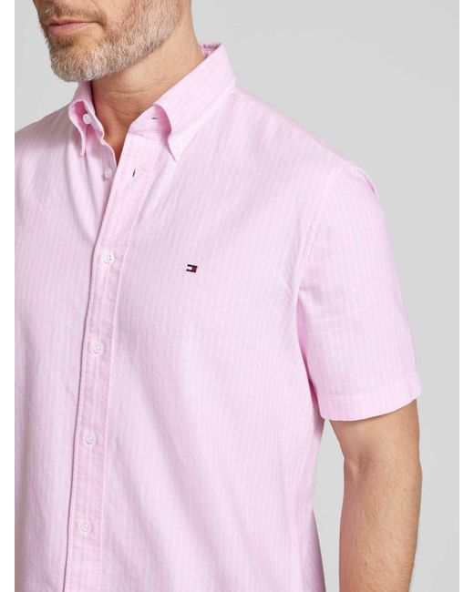 Tommy Hilfiger Regular Fit Zakelijk Overhemd Met Streepmotief in het Pink voor heren
