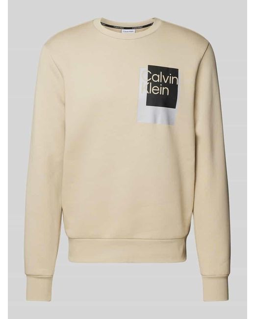 Calvin Klein Sweatshirt mit Label-Print Modell 'OVERLAY BOX' in Natural für Herren