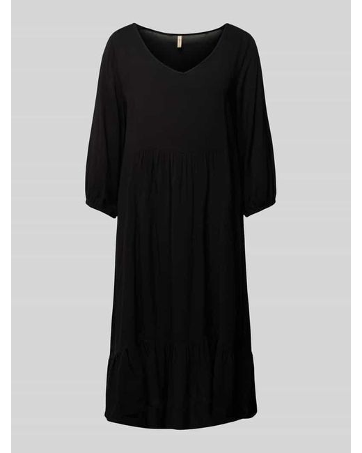 Soya Concept Black Knielanges Kleid mit V-Ausschnitt Modell 'Radia'