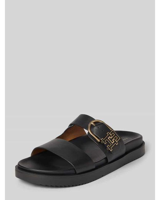 Tommy Hilfiger Black Ledersandale mit rutschhemmender Sohle
