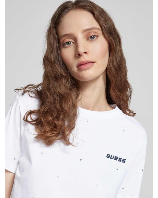 Guess White Cropped T-Shirt mit Ziersteinbesatz Modell 'SKYLAR'