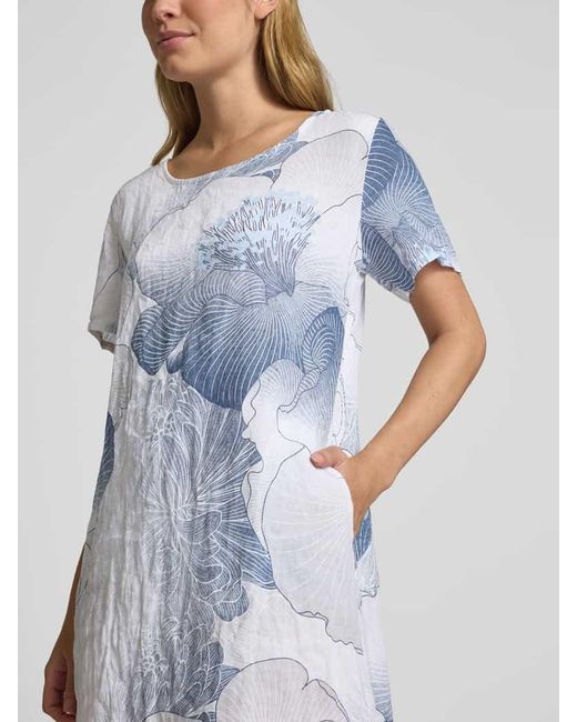 ZABAIONE Blue Tailliertes Knielanges Kleid aus Leinen-Baumwoll-Mix