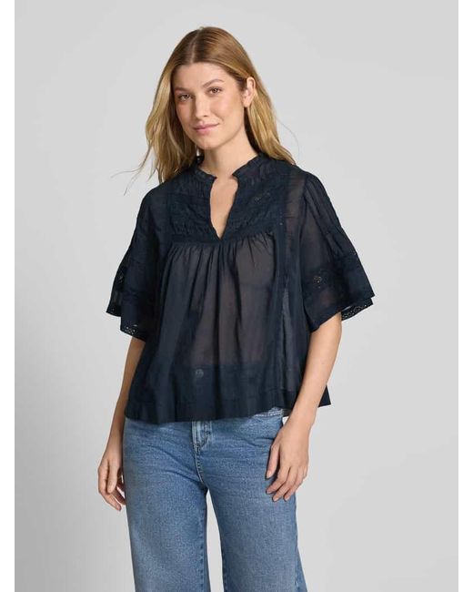 Neo Noir Blue Regular Fit Bluse mit V-Ausschnitt Modell 'Siama'