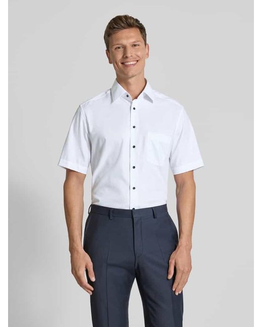 Eterna Modern Fit Kurzarmhemd mit Knopfleiste in Blue für Herren