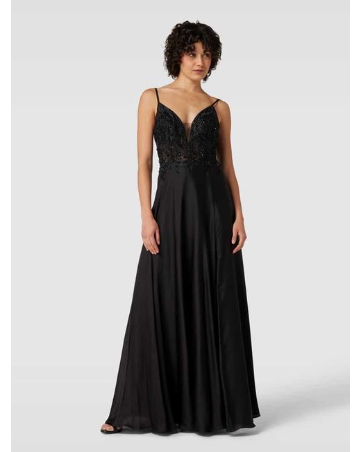 Luxuar Black Abendkleid mit Ziersteinbesatz