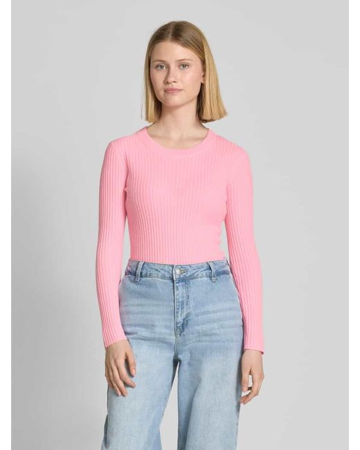 Kujten Pink Strickpullover mit gerippten Abschlüsse Modell 'BIBI'