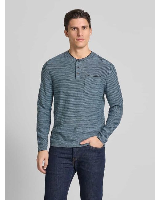 Camel Active Strickpullover mit Brusttasche Modell 'Henley' in Blue für Herren