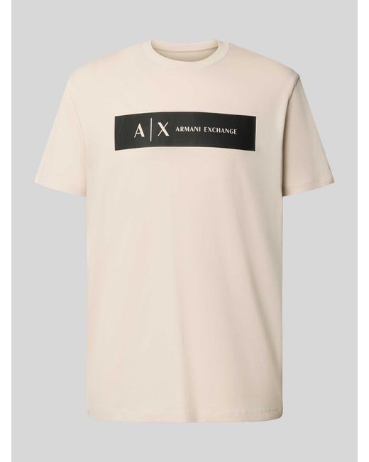 ARMANI EXCHANGE Regular Fit T-Shirt Van Puur Katoen Met Logoprint in het Natural voor heren