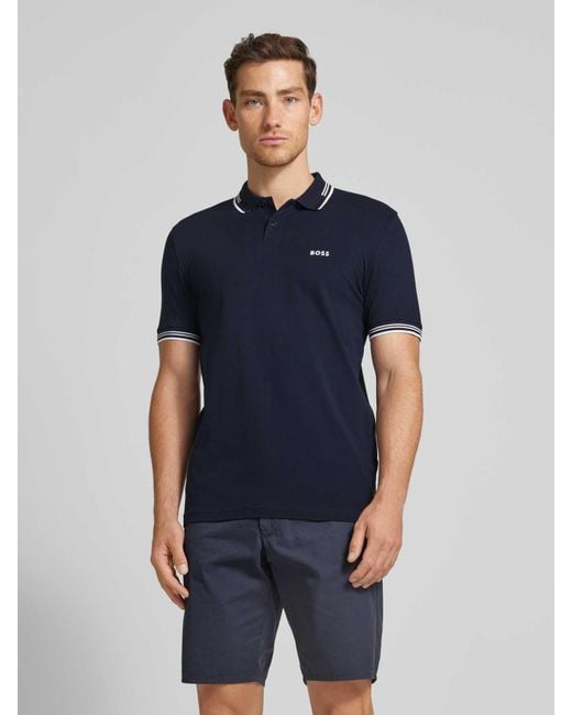 Boss Slim Fit Poloshirt mit Label-Print Modell 'Paul' in Blue für Herren