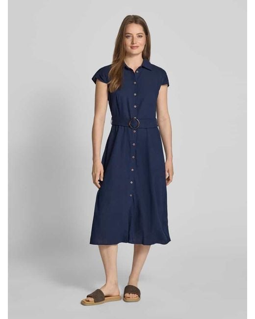 Apricot Blue Hemdblusenkleid aus Viskose-Leinen-Mix mit Gürtel