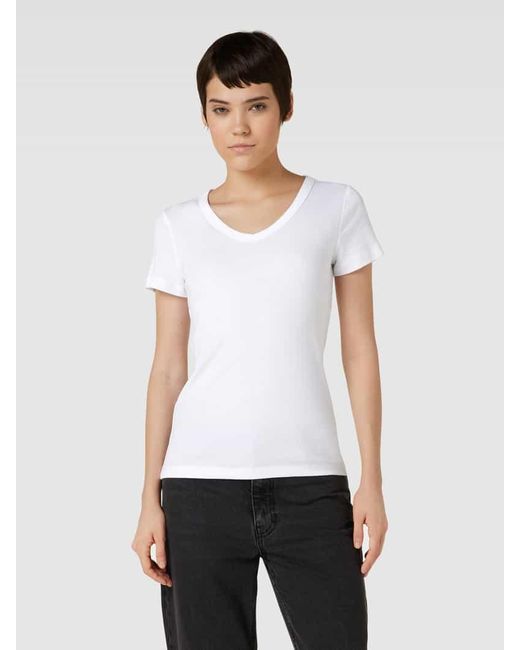 Esprit White T-Shirt mit abgerundetem V-Ausschnitt