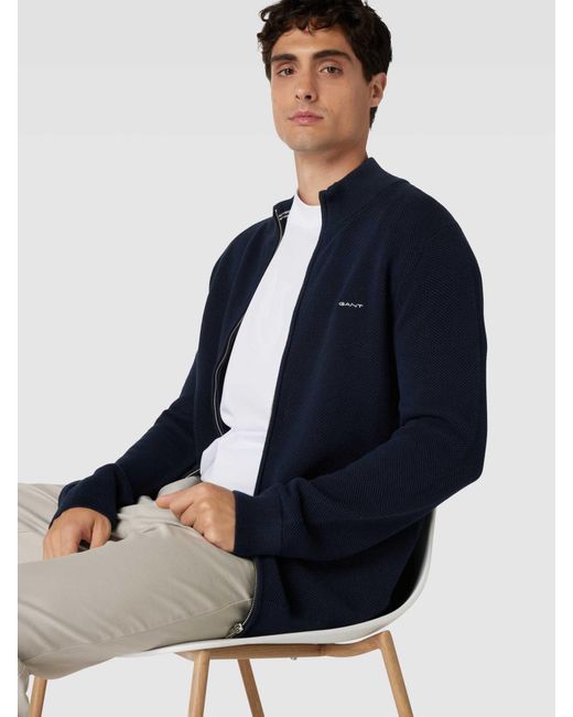 Gant Gebreid Jack Met Labelstitching, Model 'Pique' in het Blue voor heren