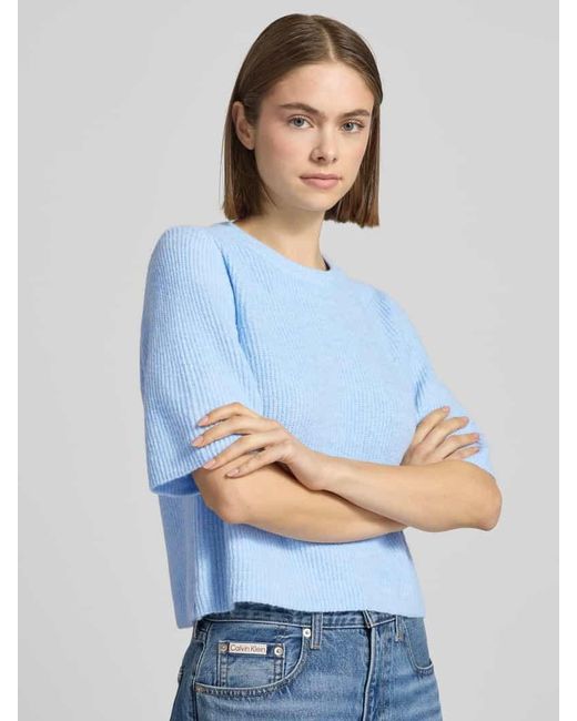 Pieces Blue Boxy Fit T-Shirt aus Rippstrick mit Woll-Anteil Modell 'SILLY'