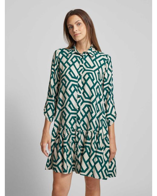 Apricot Green Knielanges Kleid mit geometrischem Muster