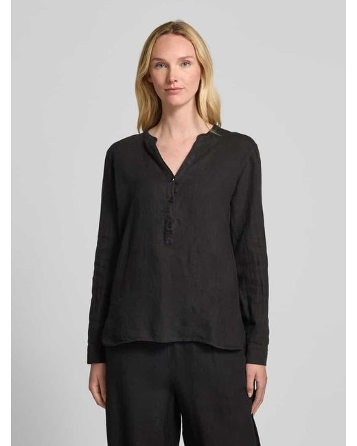 Mos Mosh Black Regular Fit Leinenbluse mit Tunikakragen Modell 'Danna'