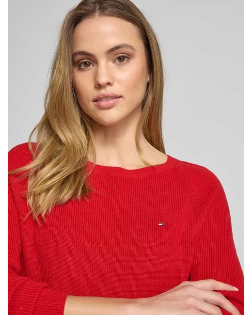 Tommy Hilfiger Red Regular Fit Strickpullover aus reiner Baumwolle