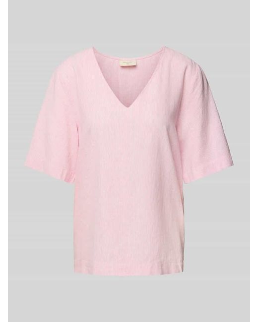 Freequent Pink Regular Fit Leinenbluse mit V-Ausschnitt Modell 'Lava'