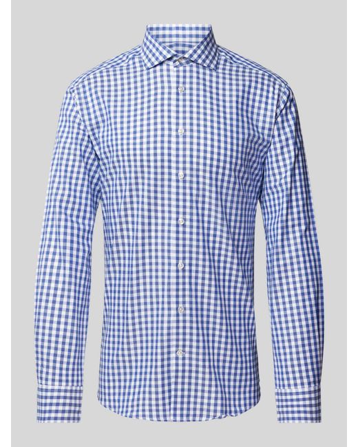Bruun & Stengade Slim Fit Zakelijk Overhemd Met Vichy-ruit in het Blue voor heren
