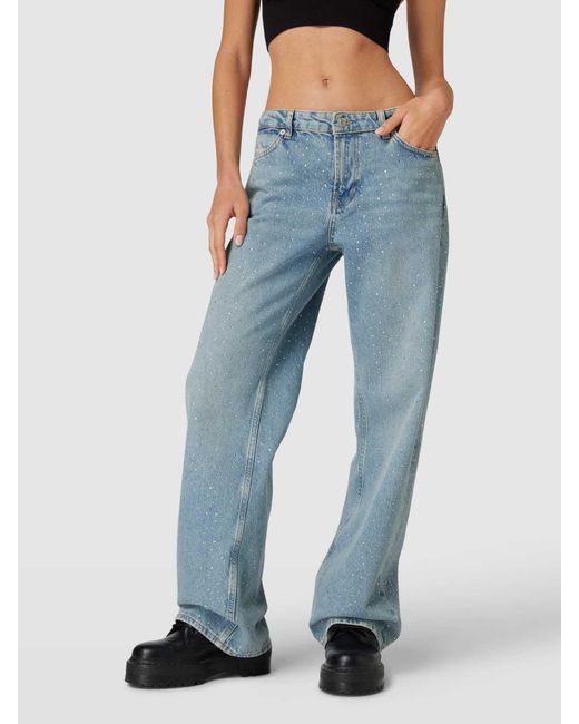 ONLY Blue Wide Fit Jeans mit Allover-Ziersteinbesatz Modell 'COBAIN'