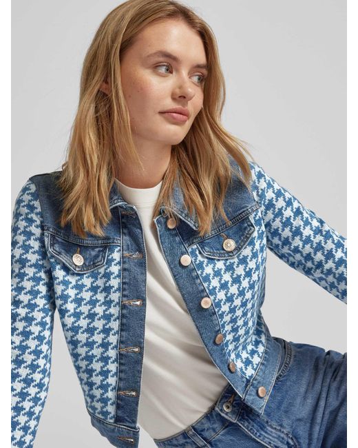 Guess Blue Jeansjacke mit Hahnentrittmuster