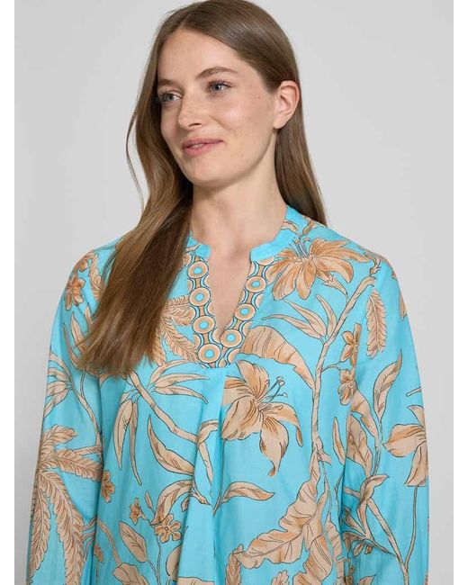 Emily Van Den Bergh Blue Regular Fit Bluse mit Tunikakragen