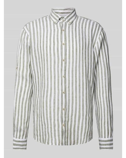 Brax Modern Fit Leinenhemd Mit Button-Down-Kragen Modell 'Dirk' in White für Herren