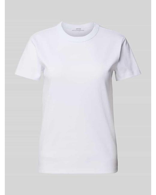 Opus White T-Shirt mit geripptem Rundhalsausschnitt Modell 'Samun'