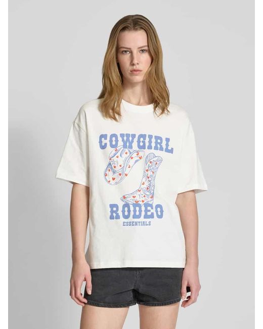 Gina Tricot White Oversized T-Shirt mit Motiv-Print