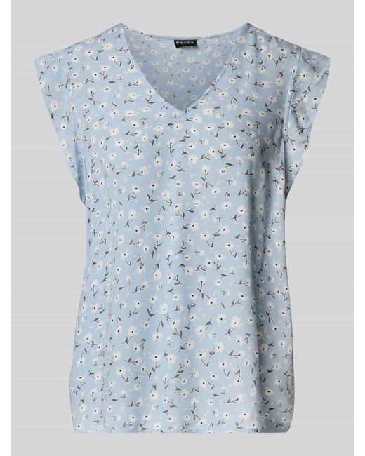 Pieces Blue Regular Fit Blusentop mit Kappärmeln Modell 'NYA'